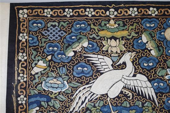 A Chinese embroidered silk silver pheasant rank badge, late 19th century, 29 x 31cm